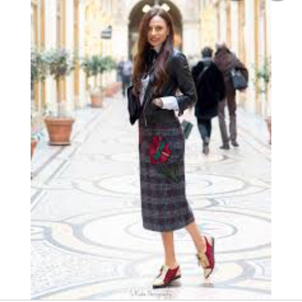Philosophy black gray red plaid wool pencil skirt size 6 NWT - Picture 3 of 9
